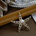 Elegant vintage baroque starfish brooch pin with large white pearl and sparkling crystals - Simple Vintage Starfish (SMT1005004046954097)