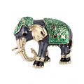 Vintage goudkleurige emaille olifant broche met groene bloemmotieven en stras oogje - Groene Emaille Olifant (12) / Groen