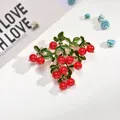 Elegant red berry cherry branch alloy brooch pin with green enamel leaves - Red Berry Branch Style (AL669301365390)