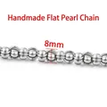 Close-up of 8mm stainless steel flat pearl chain for DIY jewelry making and necklaces - Steel-colored Flat Pearl Necklace 8mm