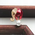 Vintage rode emaille olifant speld met strassteentjes en een stijlvolle witte parel - Rode Emaille Olifant met Kunstparel (09) / Rood