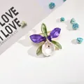 Elegant purple and white orchid flower enamel brooch lapel pin for women accessories - Purple White Orchid Gradient (AL669301365390)