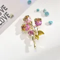 Elegant alloy flower brooch pin with pink crystals and purple tulip design for women. - Pink Purple Tulip With Rhinestone (AL669301365390)