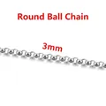 Durable silver-tone 3mm stainless steel rolo chain for DIY jewelry making accessories - Steel-colored Round Pearl Necklace 3mm