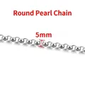 High-quality silver stainless steel 5mm Rolo chain accessory for DIY jewelry necklaces - Steel-colored Round Pearl Necklace 5mm