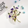 Elegant floral alloy brooch with purple and white petals and sparkling rhinestones - Purple White Flower With Pearl and Rhinestone (AL669301365390)