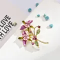 Elegant pink enamel flower brooch with sparkling crystals and pearls on gold alloy base - Pink Gradient With Pearl and Rhinestone (AL669301365390)