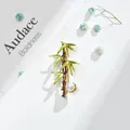 Elegant bamboo brooch with vibrant green leaves and a white pearl accent for fashion - Bamboo Branch With Artificial Pearl (AL669301365390)