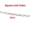 Durable 3mm silver stainless steel square link chain for DIY jewelry making projects - Steel-colored Square Wide Chain 3mm