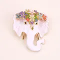 Vintage witte olifant broche met kleurrijke strass bloemen in goud legering - Emaille Bloemen Olifant (23) / Wit