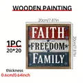 Faith Freedom Family wooden wall art sign 20x20cm rustic home decor display plaque - 20x20cm / Faith Freedom Family Style