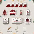Rustic Christmas wooden ornament set featuring red and black plaid designs and dimensions - 12PCS / Red and Black Plaid Set (SCM1615)