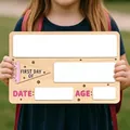 Handheld wooden first day of school sign board featuring date and age writing sections - Style C (Rectangular Flags) / 25x16cm