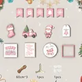 Dimensions of pink wooden Christmas hanging ornaments set for holiday home decor - 12PCS / Pink Series Set (SCM1624)