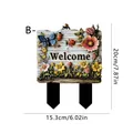 Decorative outdoor garden stake with flower ladybug and Welcome sign - Style B (35081B) / 15.3cmx20cm