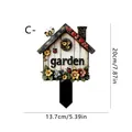 Decorative wooden-style house garden stake with floral accents and ladybug details - Style C (35081C) / 13.7cmx20cm