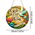 Decorative round God Bless This Home wall plaque with floral and dove design, 20cm - Round Floral Pigeon Style (YKD584) / 20x20cm