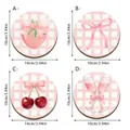 Pink wooden coasters with strawberry cherry bow and wine glass patterns 10cm diameter - Style SCN303 / Set of 4 (10x10cm)
