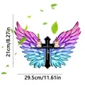 Decorative purple angel wings wall sticker with faith cross, size 29.5 x 21 cm - Purple Blue Gradient Cross Wings Faith Style (OH989) / 5mm Thickness