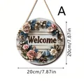 Rustic 20cm Round Floral Welcome Door Sign Style A with 3D Rose and Pearl Decor - 20cm Size / SCM637-White Floral