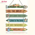 Rustic wooden garden rules hanging sign with colorful floral and bird illustrations - 6 Boards Set / 4mm Thickness