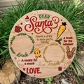 Circular wooden Christmas treat board with festive Dear Santa milk and cookie graphics - Pattern DFA1 / 20cm