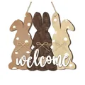 Easter wooden hanging welcome sign with three decorative bunnies for front door decor - Three Rabbits Style / DF30cm