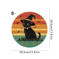 Retro Halloween Holzschild mit schwarzer Katze und Trick or Treat Text, 29,5 cm Durchmesser - Retro Streifen Schwarze Katze (SCM1015-2)