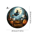 Rundes Halloween-Türschild aus Holz mit fliegender Hexe und Kürbis-Design, 29,5 cm - Geist Kürbis Hexe (SCM1016)