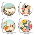 Juego de 4 posavasos redondos decorativos de gatos y flores, antideslizantes, 10 cm. - Estilo A (SCN284) / Juego de 4