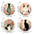Posavasos antideslizantes con tema de gatos e ilustraciones de flores en cuatro versiones - Estilo B (SCN285) / Juego de 4