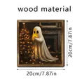 Marco de fotos cuadrado decorativo de madera con ilustración de fantasma navideño - SCM1663-2 (20*20) / 1 Pieza