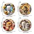 Juego de 4 posavasos de gato 3D con motivos floraux, alfombrillas antideslizantes 10cm - Estilo C (SCN286) / Juego de 4