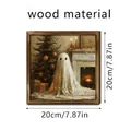 Cuadro cuadrado con marco de madera y un fantasma lindo estilo navideño, 20x20cm - SCM1663-3 (20*20) / 1 Pieza