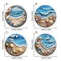 Σετ 4 διακοσμητικά σουβέρ 3D με κύματα ωκεανού και κοχύλια, διάμετρος 10 cm. - 3D Ανάγλυφο Στυλ / Σετ 4 Τεμαχίων / 3D Ανάγλυφο Κύμα Ωκεανού