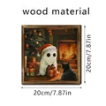 Square wooden frame Christmas art featuring a ghost in a Santa hat and a cat, 7.87 inch - SCM1663-4 (20*20)