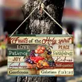 Decorative vintage Fruits of the Holy Spirit hanging plaque with Bible verse Galatians 5:22-23 - Fruits of Spirit Rectangular Plaque (35110B) / Length 20cm