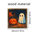 Διακοσμητικός πίνακας Halloween φάντασμα και κολοκύθα με ξύλινο πλαίσιο 20x20cm - Φάντασμα στο Σεληνόφως (SCM1247-4) / 20x20cm