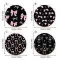 Round pink bow pattern wooden coasters in four styles with 10cm diameter measurement - Style SCN307