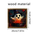 Square Halloween ghost wall art with witch hat in wood frame, 20cm size - Cauldron Wizard Ghost (SCM1247-5) / 20x20cm
