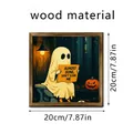 Funny ghost sitting on toilet Halloween wooden framed wall art decor, 20x20cm size - Signboard Ghost (SCM1247-7) / 20x20cm