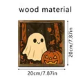 Cute Halloween ghost and pumpkin square decorative wall art with wood frame 20x20cm size - Dark Forest Ghost (SCM1247-8) / 20x20cm
