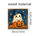 Cute ghost and pumpkin Halloween decorative painting in 20cm square wooden frame - Wizard Hat Pumpkin Ghost (SCM1247-9) / 20x20cm