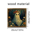 Square floral ghost decorative painting in vintage style with wood frame 20x20cm size - Flower Crown Ghost (SCM1247-10) / 20x20cm