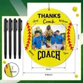 Set van 4 houten honkbal fotolijsten met 4 markers als bedankje voor de sportcoach - Ronde Honkbal Handtekening Stijl