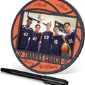 Personaliseerbare ronde houten fotolijst met basketbalthema en gravure 'Thanks Coach' - Bedankt Coach Basketbal Oranje Aangepaste Stijl (Inclusief Pen)
