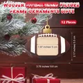 Set van 12 houten fotolijst ornamenten in voetbalthema met duidelijke afmetingen - Mini Rugby Hangend Ornament Set