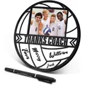 Gepersonaliseerde ronde houten volleybal fotolijst met Thanks Coach bedrukking - Volleyball Textuur Bedankt Coach Stijl (Inclusief Pen)