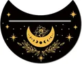 Ξύλινη βάση καρτών ταρώ σε σχήμα φεγγαριού με χρυσή ουράνια χάραξη για βωμό. - Σελήνη-Φάση Σελήνης με Λουλούδι