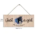 Vintage wooden hanging sign with horse design and 16x40cm dimension detail - 40x16cm / Horse with Flowers Style (210222C)